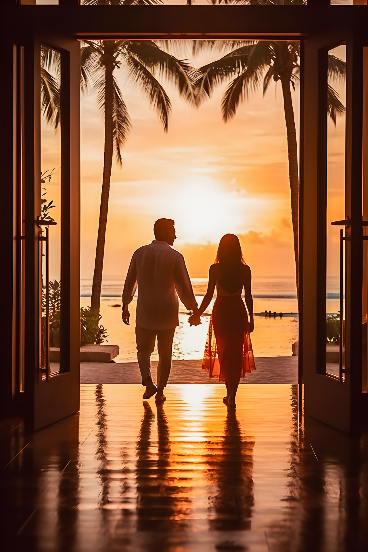 Romantic beach getaway at sunset