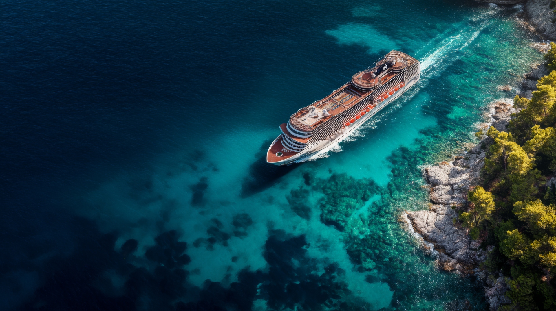 Cruise ship gliding across the open ocean