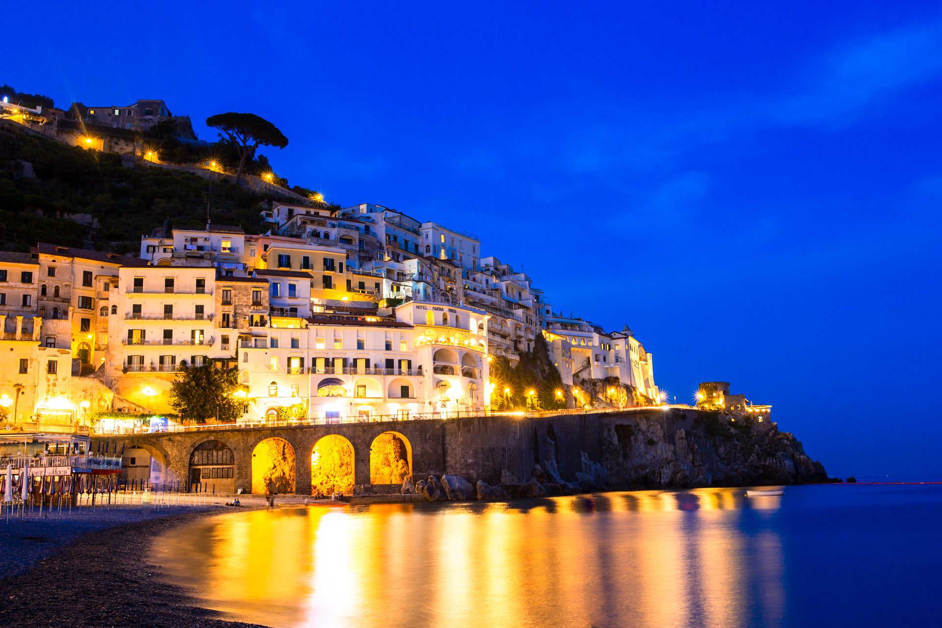 Scenic coastal village on the Italian coast at golden hour